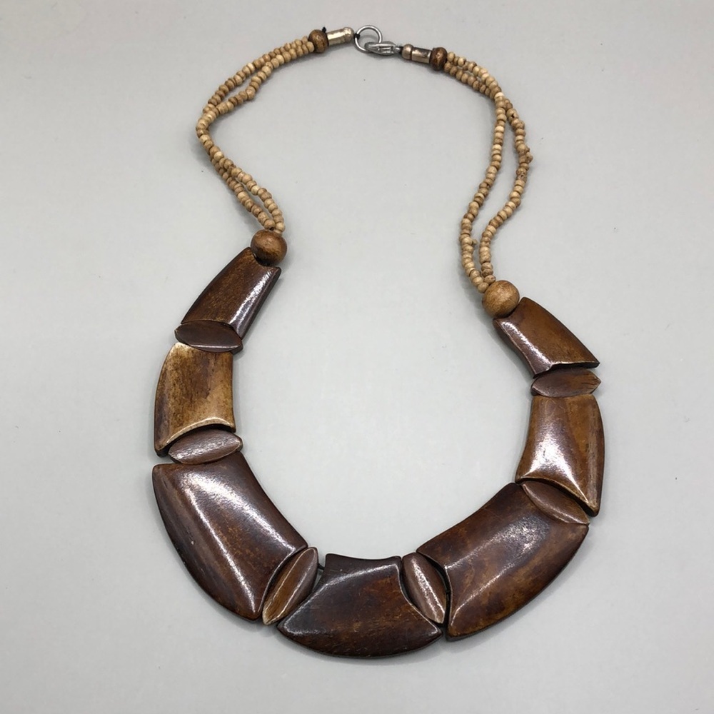 Vuntage artisan carved bone collar necklace-boho-statement style-tribal-festival